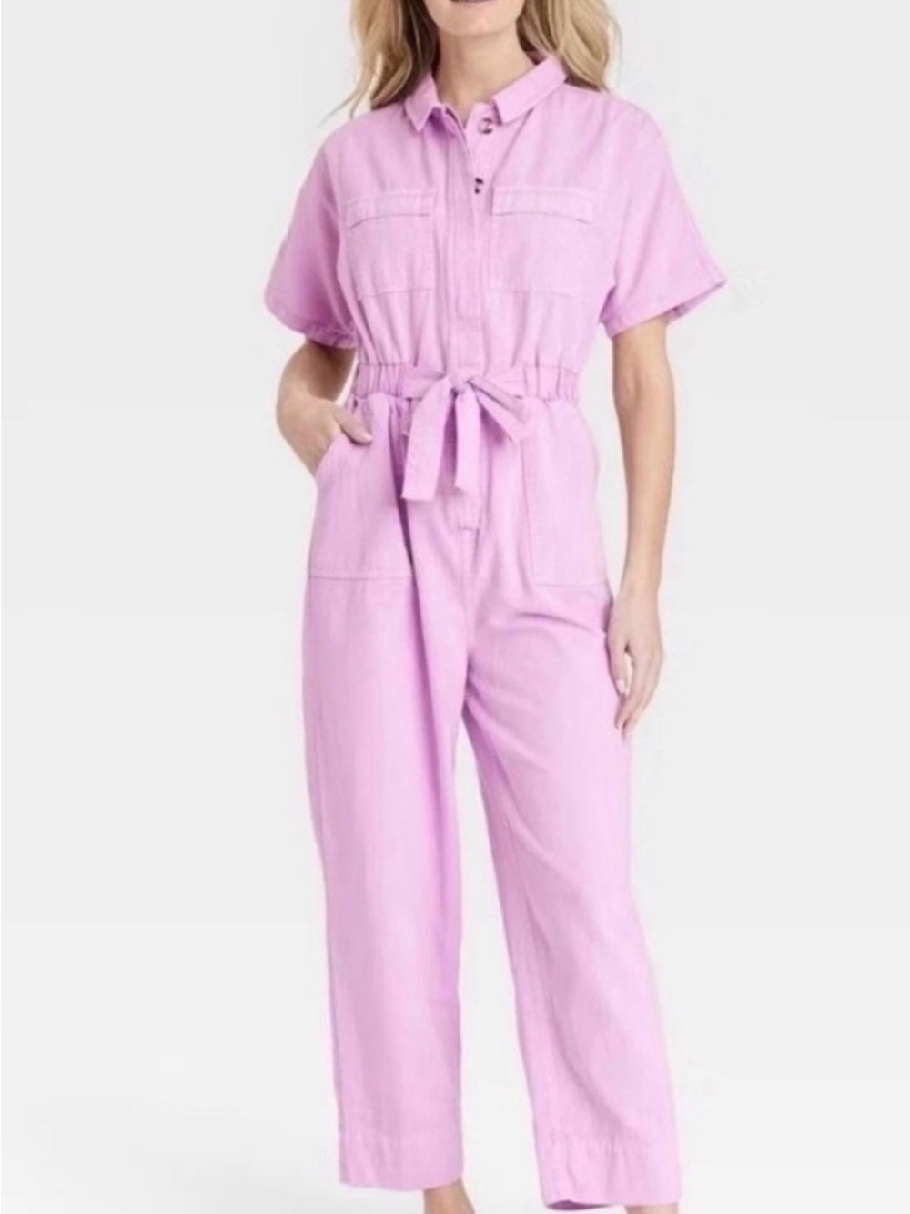 Universal Thread Pink Utility Jumpsuit Size 16 Cotton Tie Waist